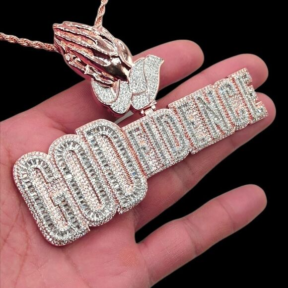 14K Rose Gold Finish Godfidence & Free 24inch x 3mm Rope Chain. - Picture 4 of 8